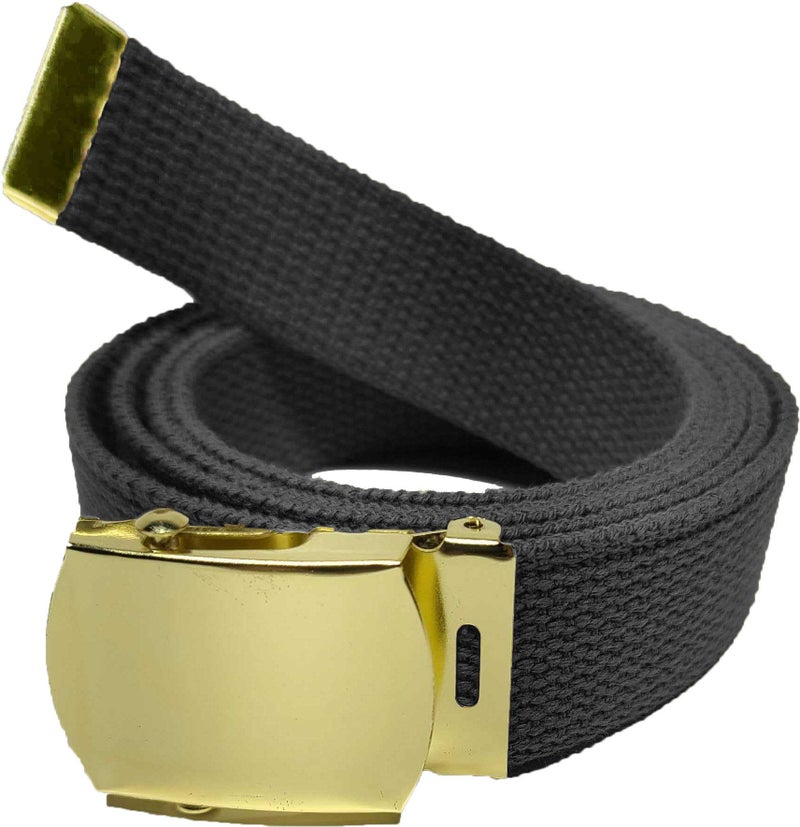 Army Universe 100% Cotton Canvas Military Web Belt 54" (Black Belt - Gold Buckle) - Image 1
